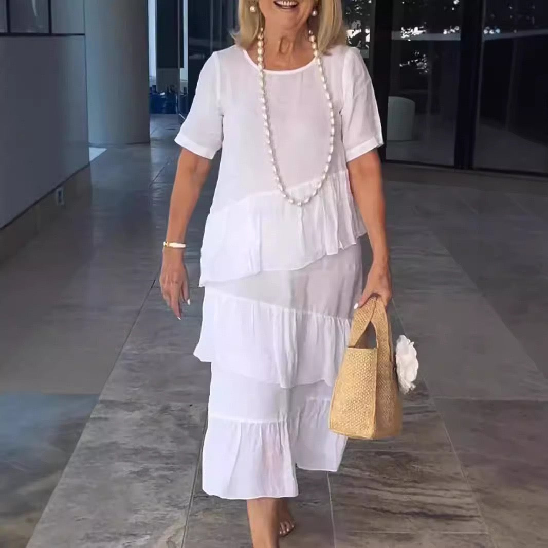 Cotton linen short sleeve dress