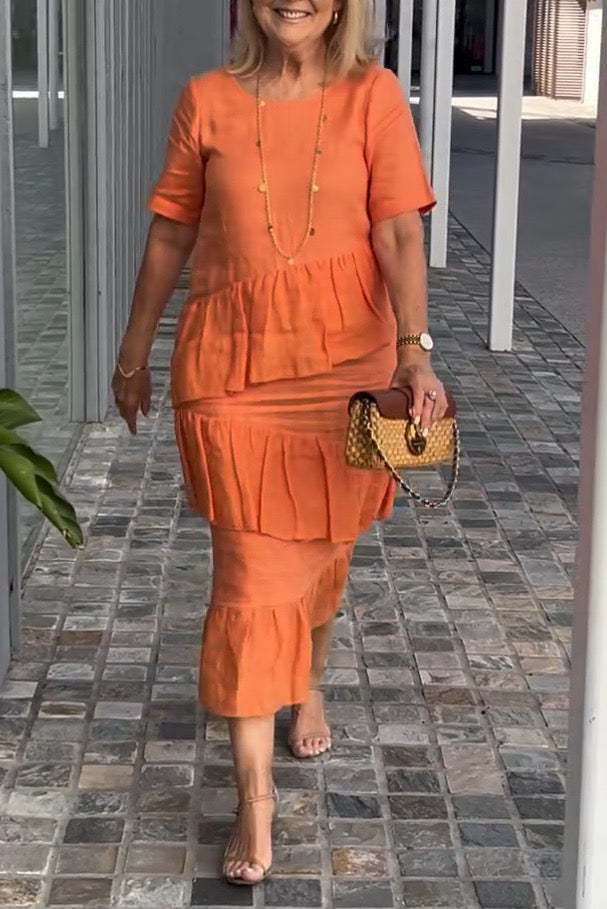 Cotton linen short sleeve dress