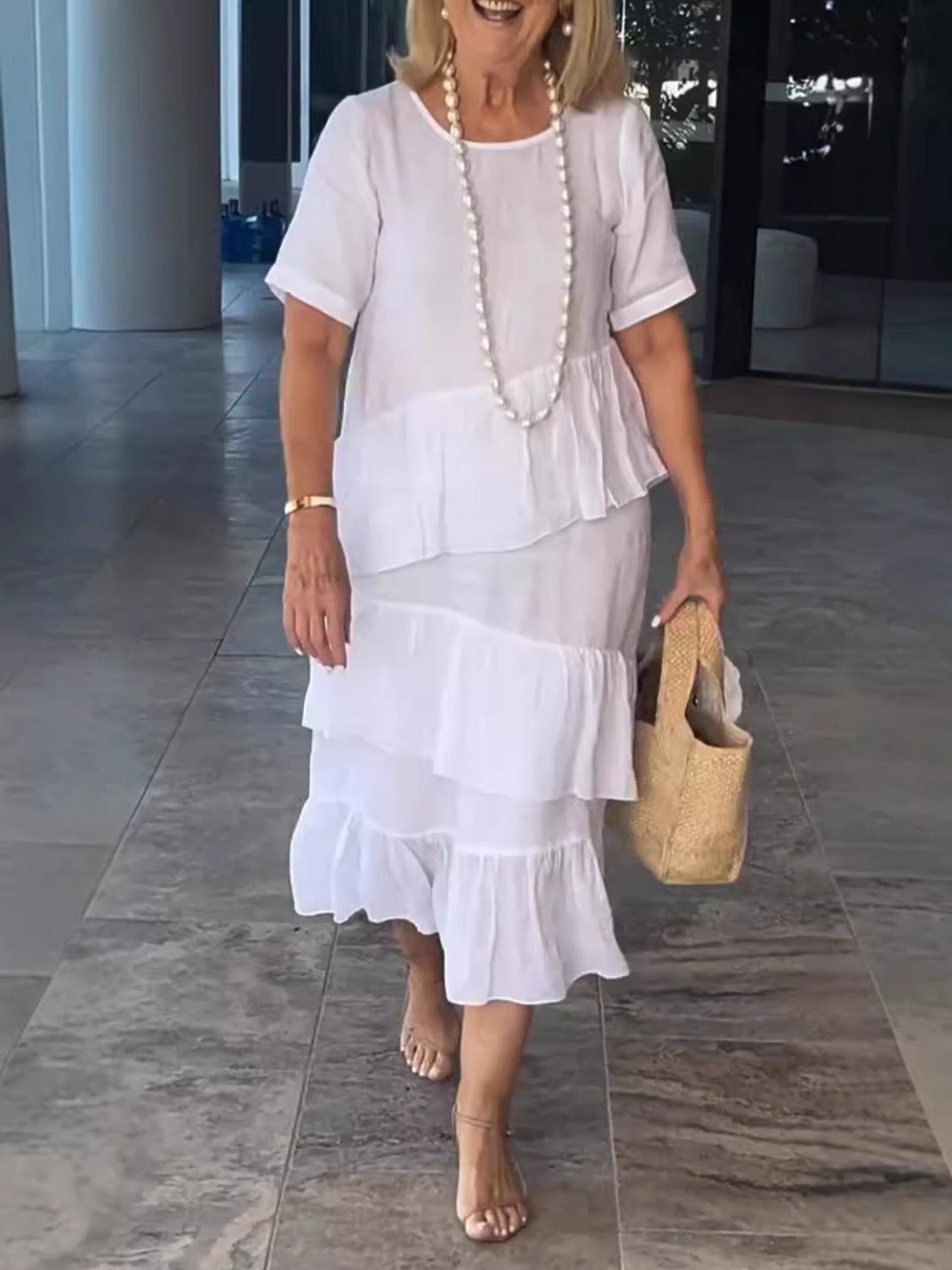 Cotton linen short sleeve dress