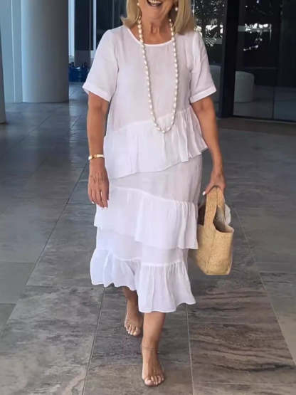 Cotton linen short sleeve dress