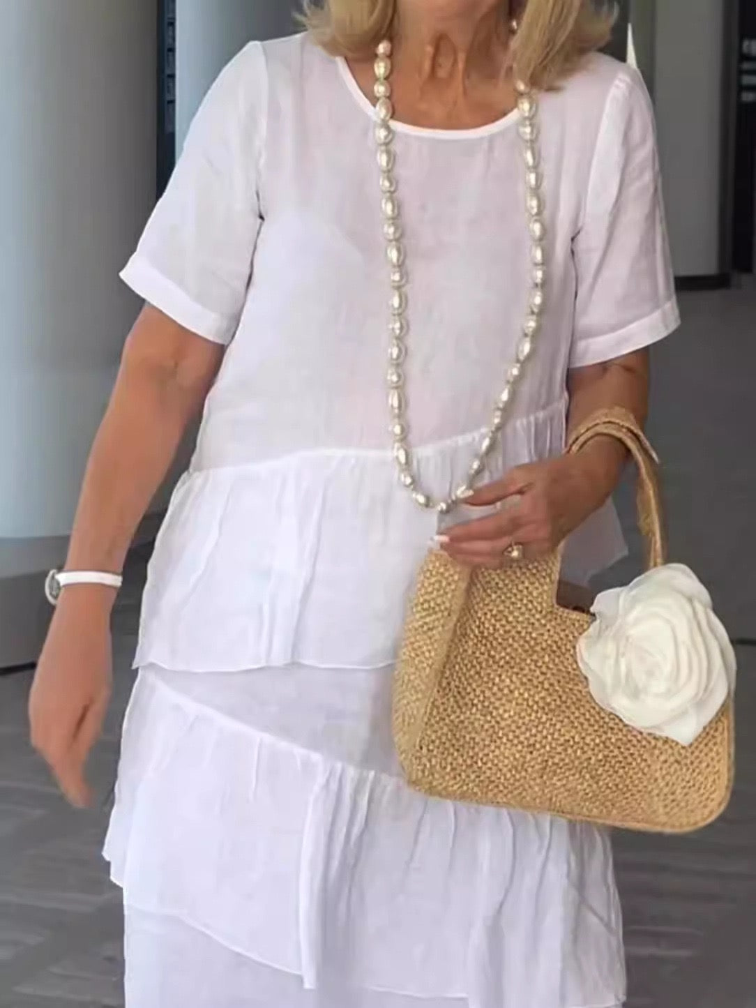 Cotton linen short sleeve dress