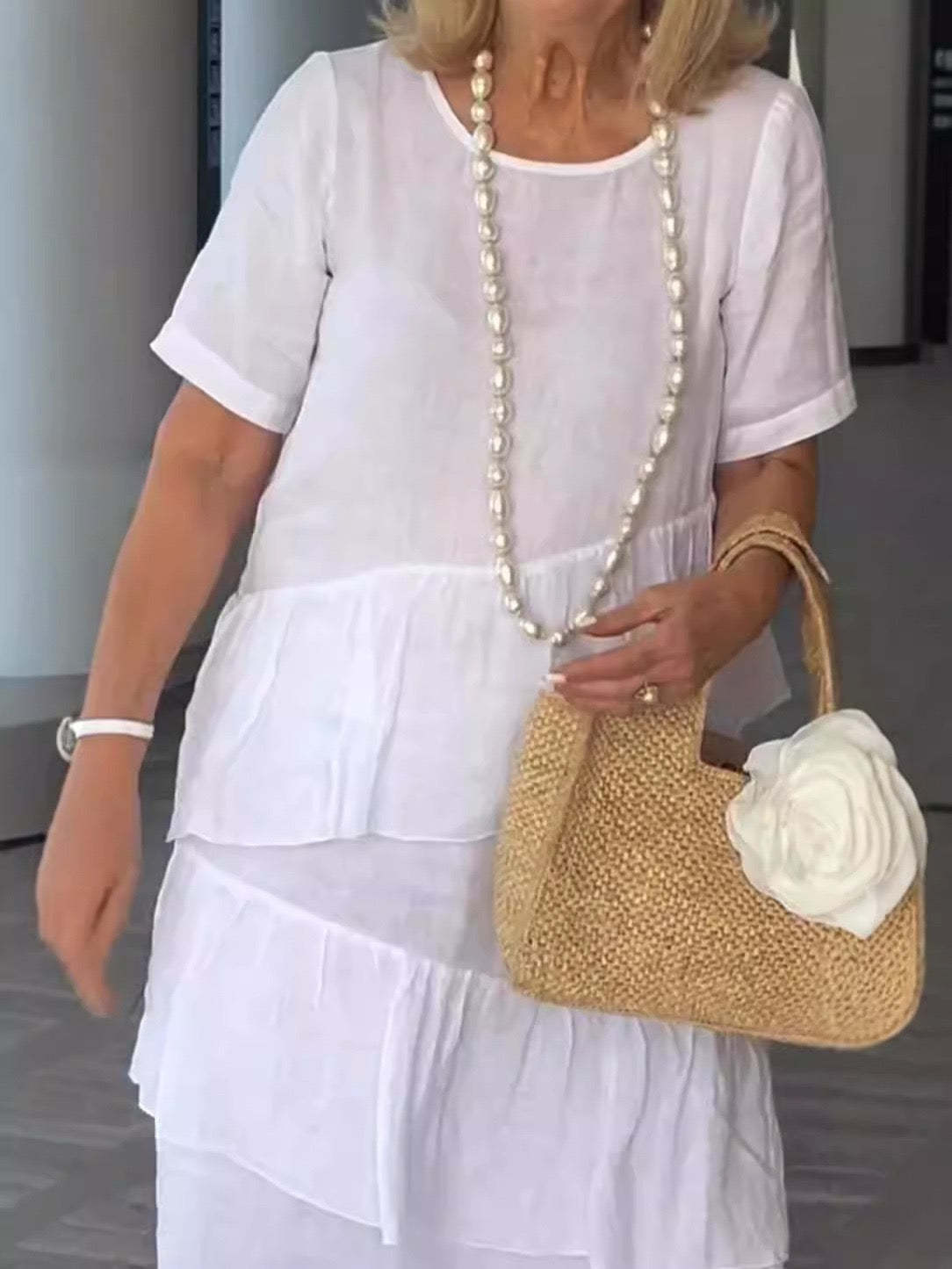 Cotton linen short sleeve dress