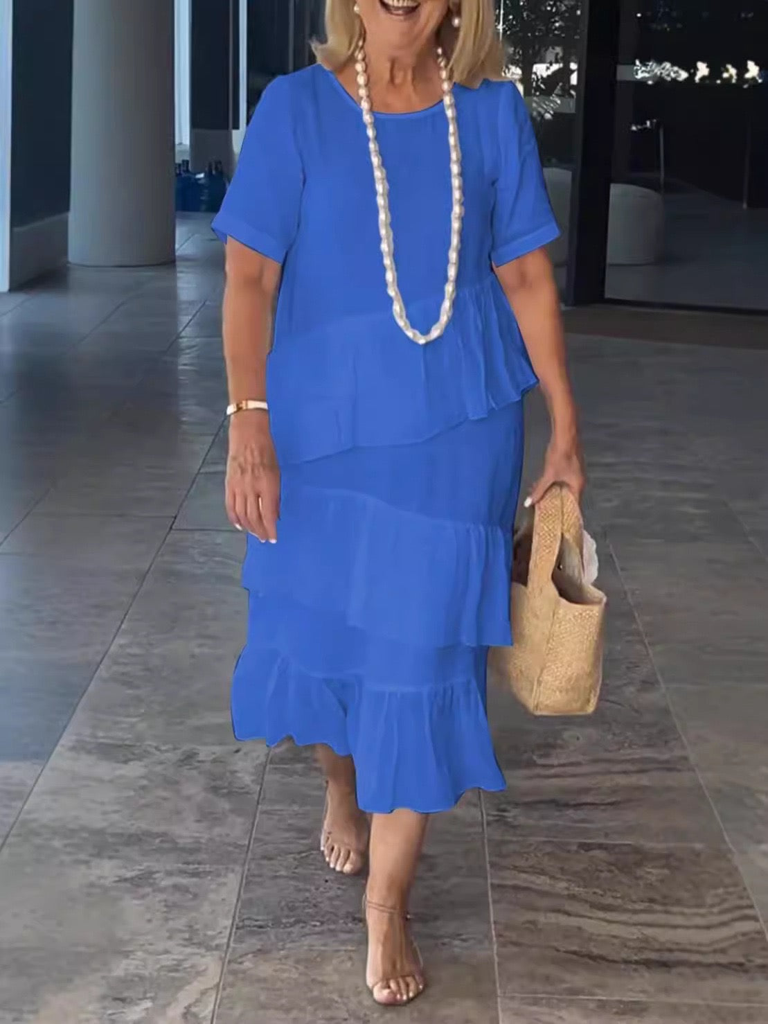 Cotton linen short sleeve dress