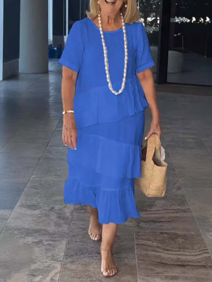 Cotton linen short sleeve dress