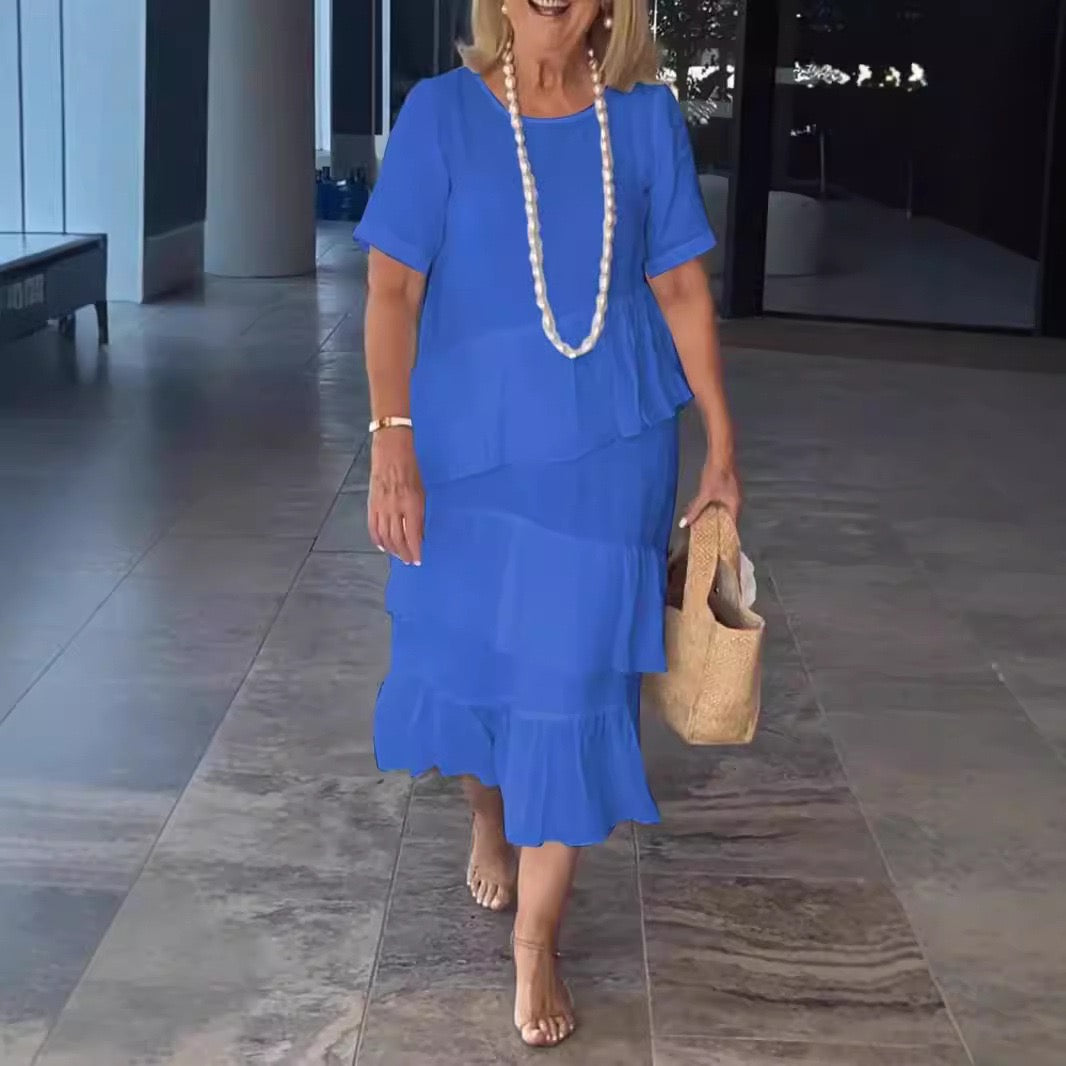 Cotton linen short sleeve dress