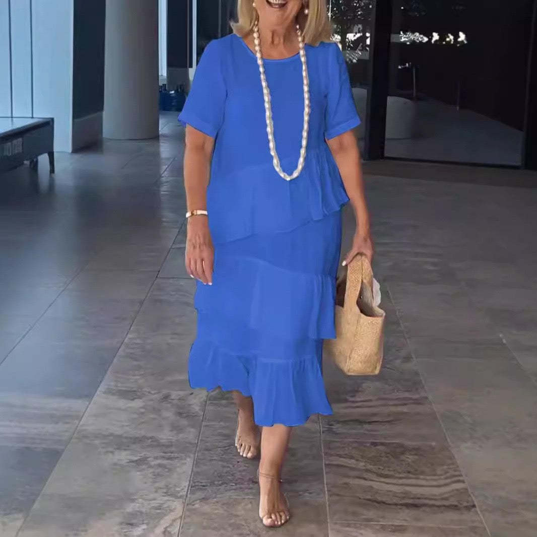 Cotton linen short sleeve dress