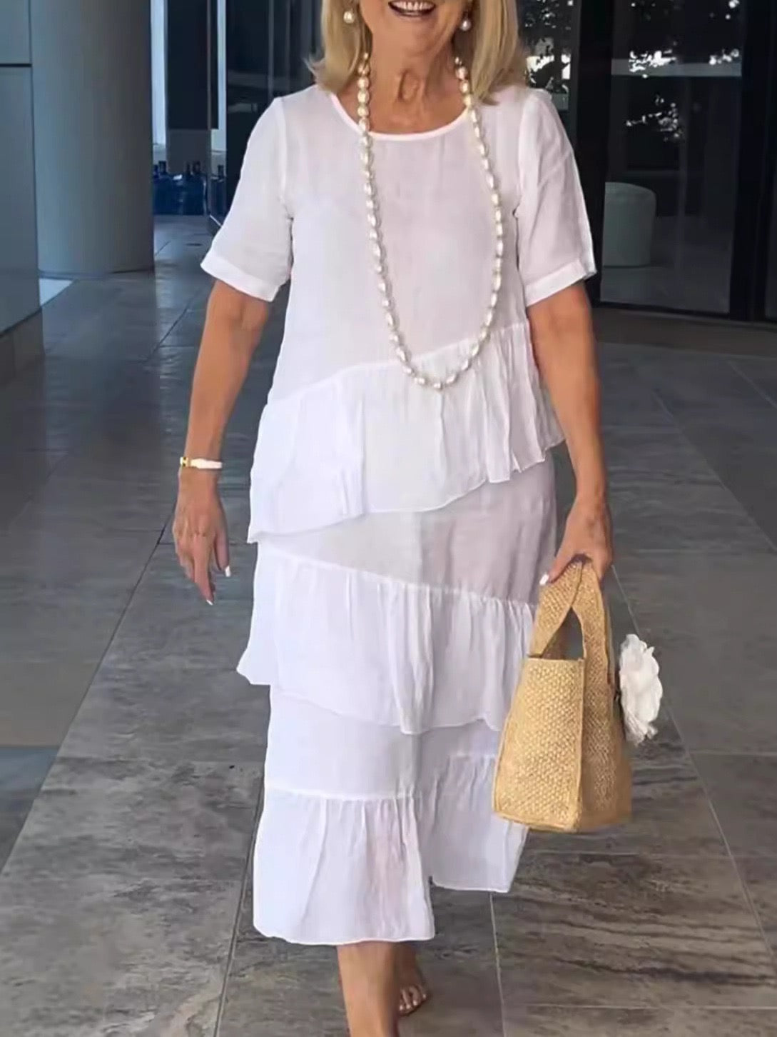 Cotton linen short sleeve dress