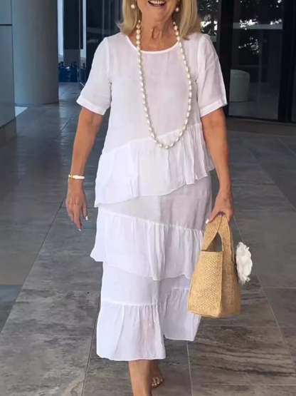 Cotton linen short sleeve dress