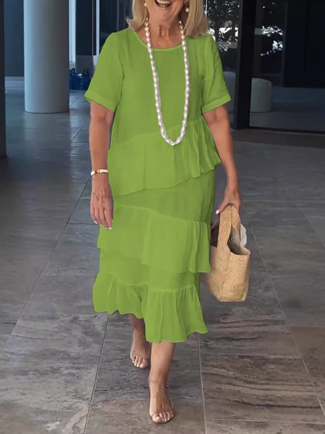 Cotton linen short sleeve dress