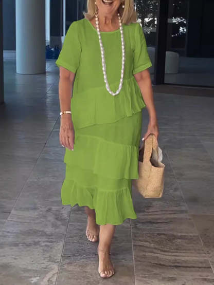 Cotton linen short sleeve dress