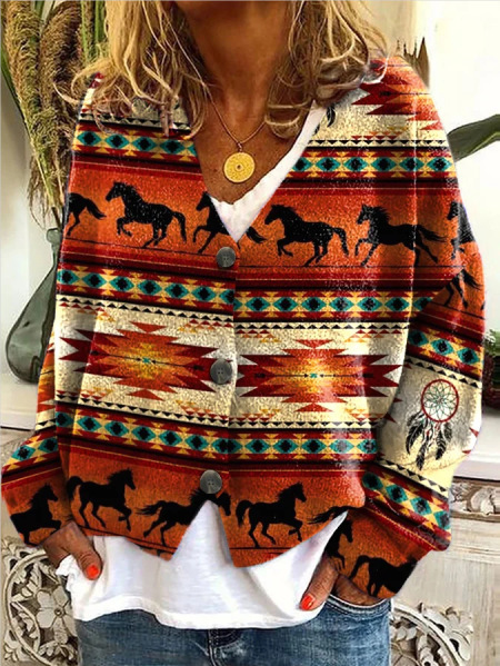 Japanese Floral Print Buttoned Casual Cardigan  Sweater B1