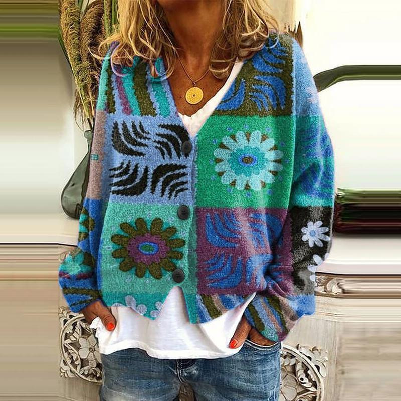 Japanese Floral Print Buttoned Casual Cardigan  Sweater BE