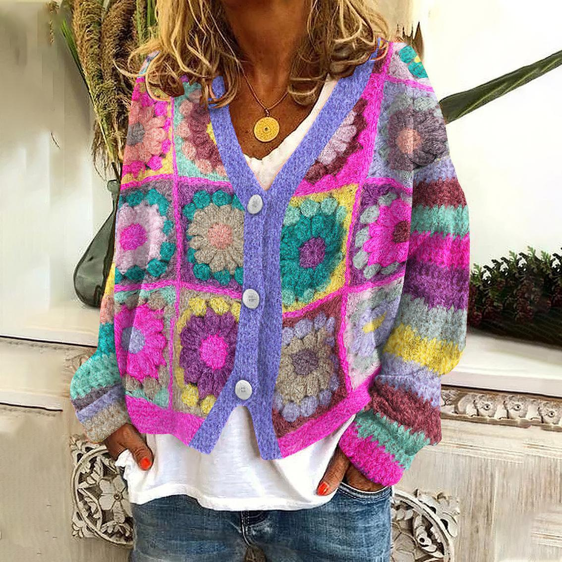 Japanese Floral Print Buttoned Casual Cardigan  Sweater BL