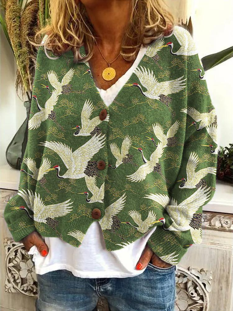 Japanese Floral Print Buttoned Casual Cardigan  Sweater BO