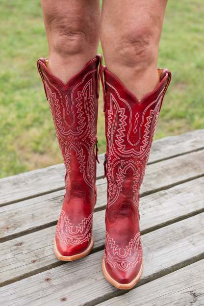 Pointed toe thick heel high-top large size western cowboy boot