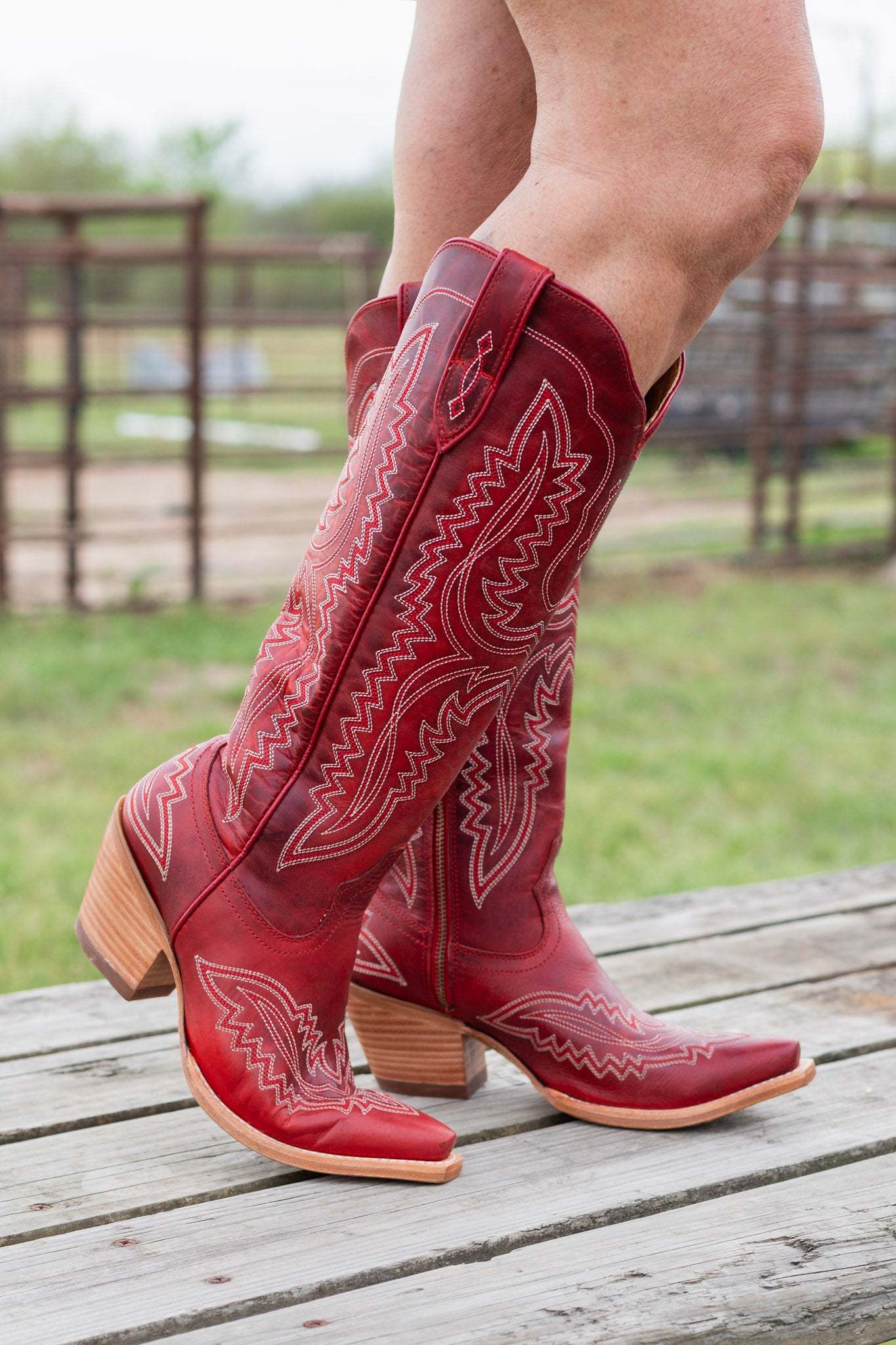 Pointed toe thick heel high-top large size western cowboy boot