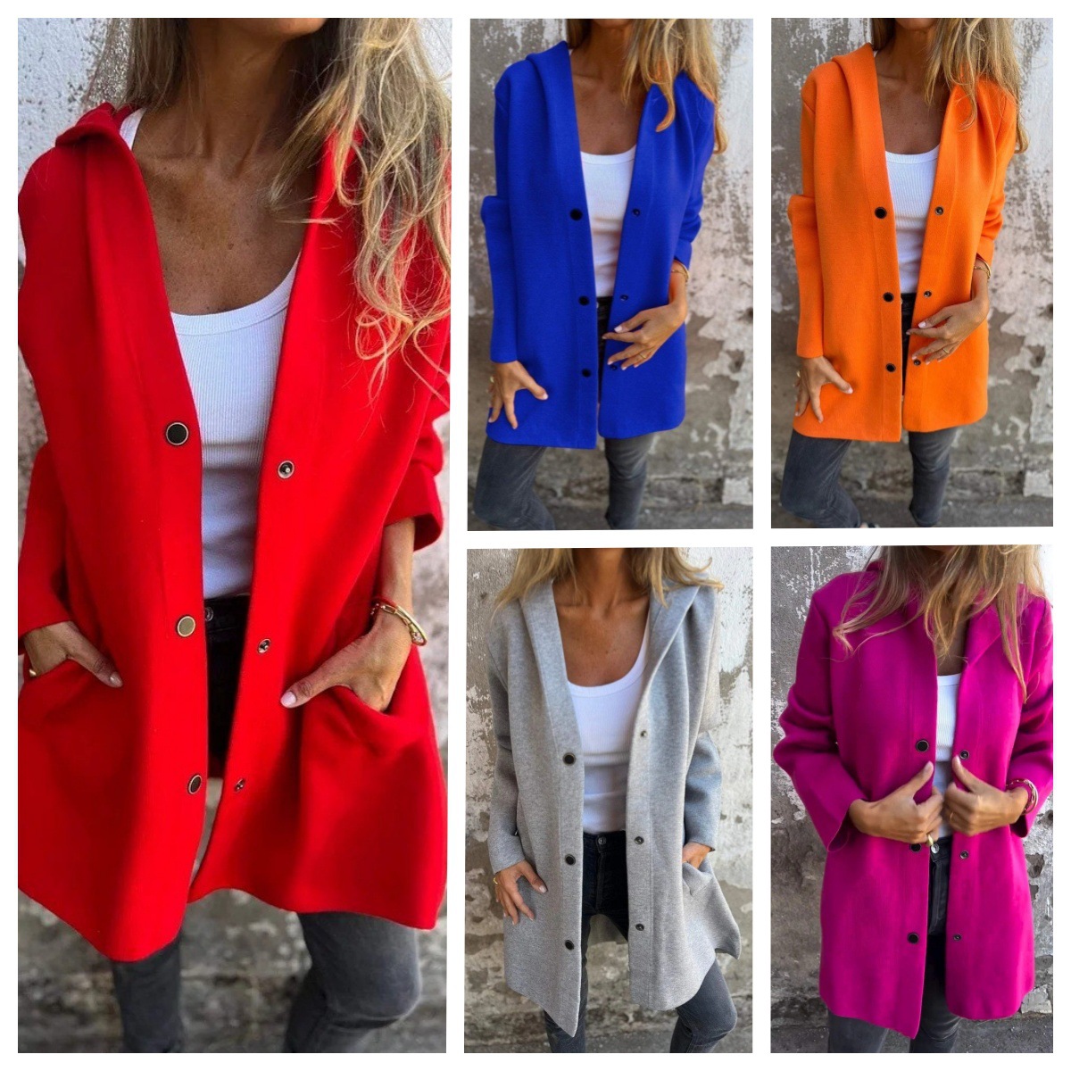 Autumn And Winter Solid Color Casual Single Bretted Hooded Jacket Jacket