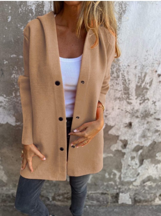 Autumn And Winter Solid Color Casual Single Bretted Hooded Jacket Jacket