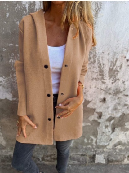Autumn And Winter Solid Color Casual Single Bretted Hooded Jacket Jacket