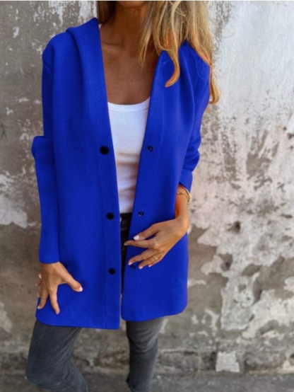 Autumn And Winter Solid Color Casual Single Bretted Hooded Jacket Jacket