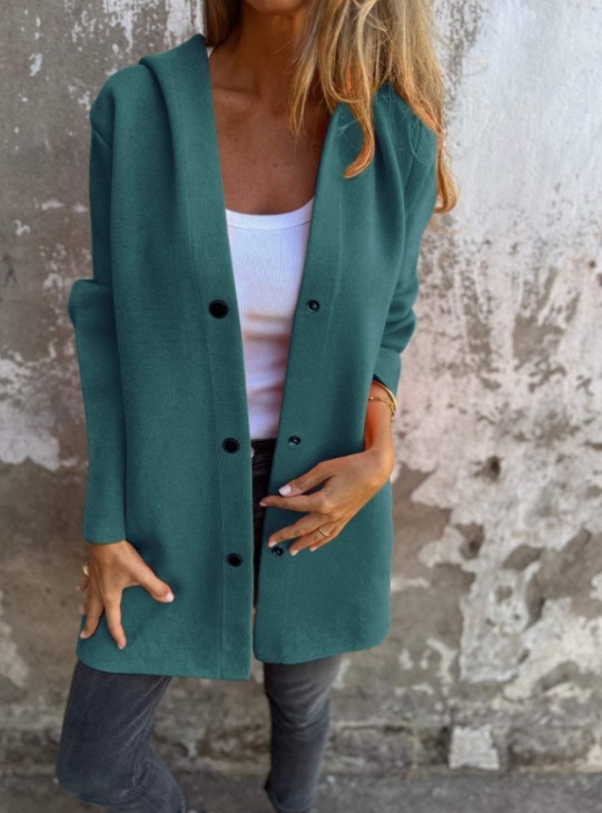 Autumn And Winter Solid Color Casual Single Bretted Hooded Jacket Jacket