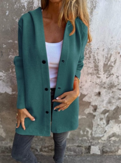 Autumn And Winter Solid Color Casual Single Bretted Hooded Jacket Jacket