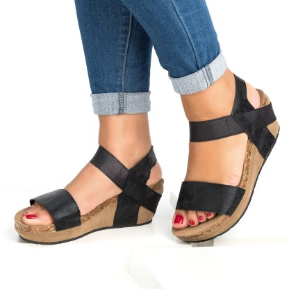 Women's platform wedge heel open toe colorblock sandals