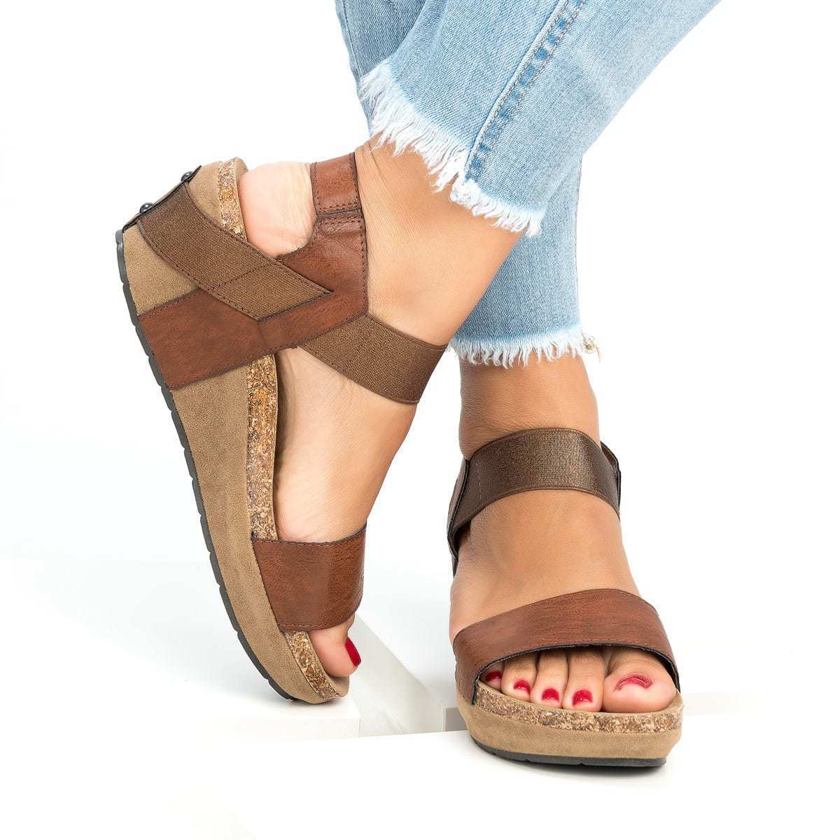 Women's platform wedge heel open toe colorblock sandals