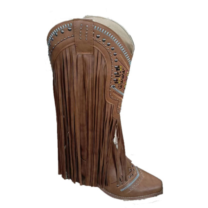 European and American pointed toe Martin boots mid-tube viscose shoes tassel boots ethnic retro women's shoes