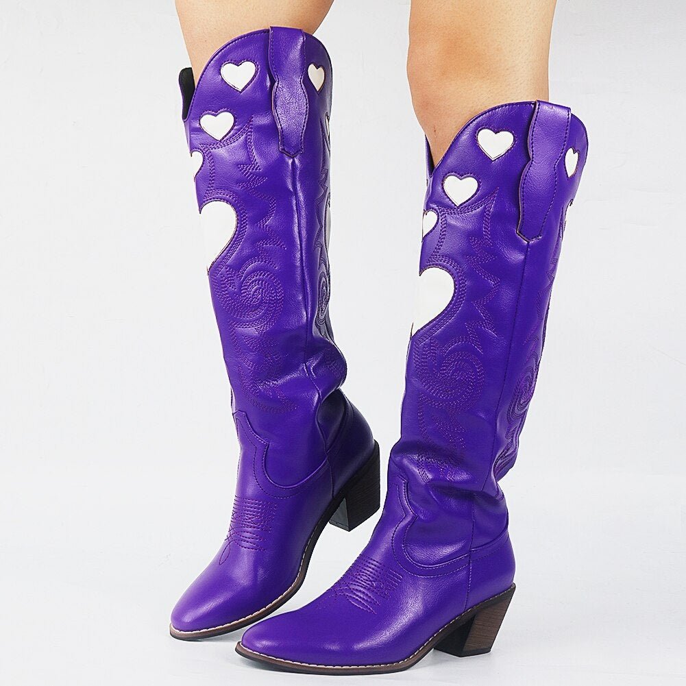 Fashion embroidered sleeve thick heel women's boots