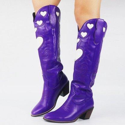 Fashion embroidered sleeve thick heel women's boots