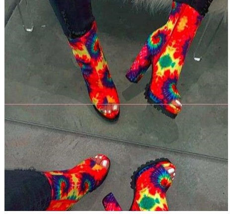 Snake print platform high heel thick sole open toe low boots