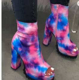 Snake print platform high heel thick sole open toe low boots