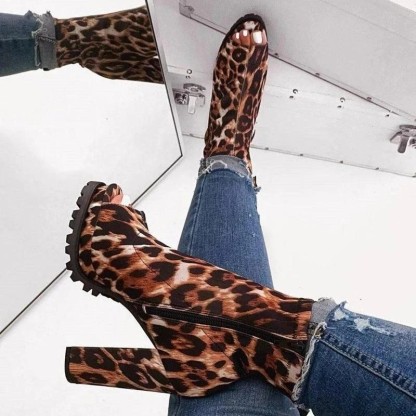 Snake print platform high heel thick sole open toe low boots