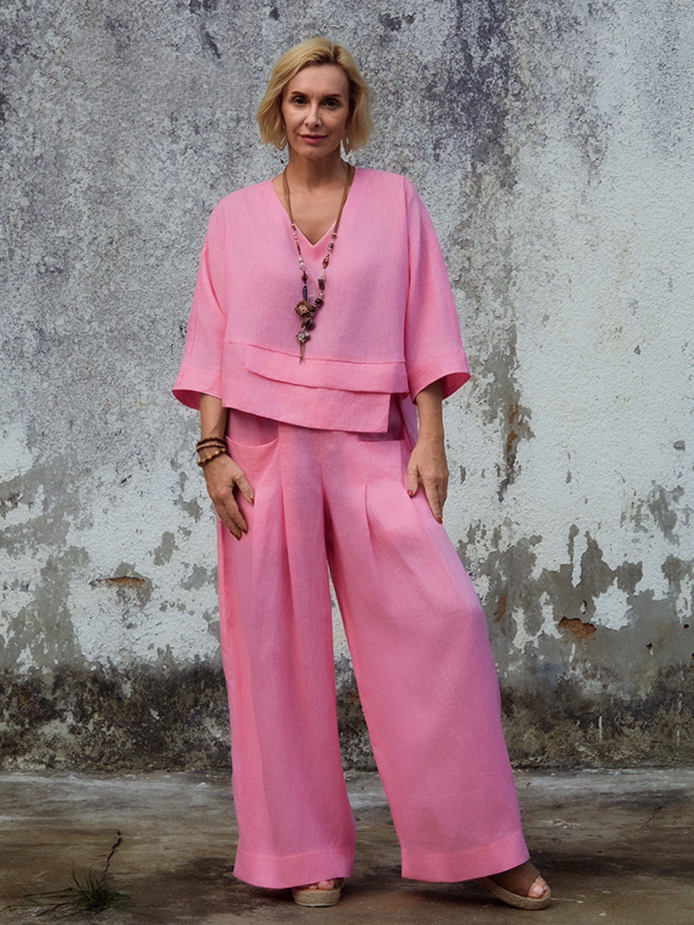 Women's Linen Asymmetric Top and Pats Sets