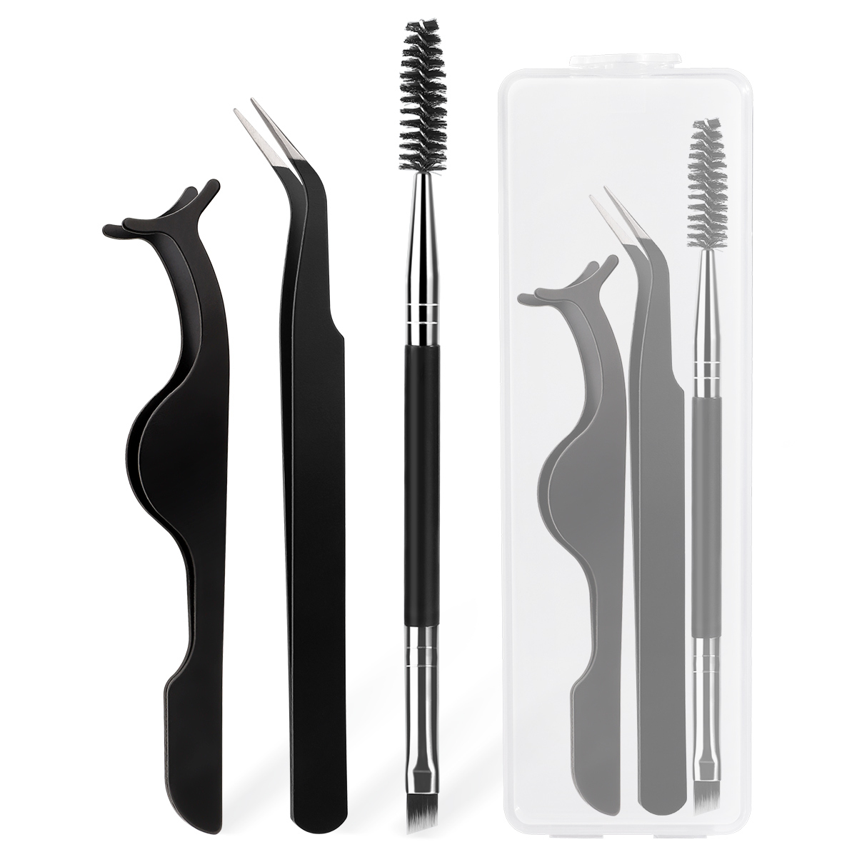 Three tweezer tools with box - black