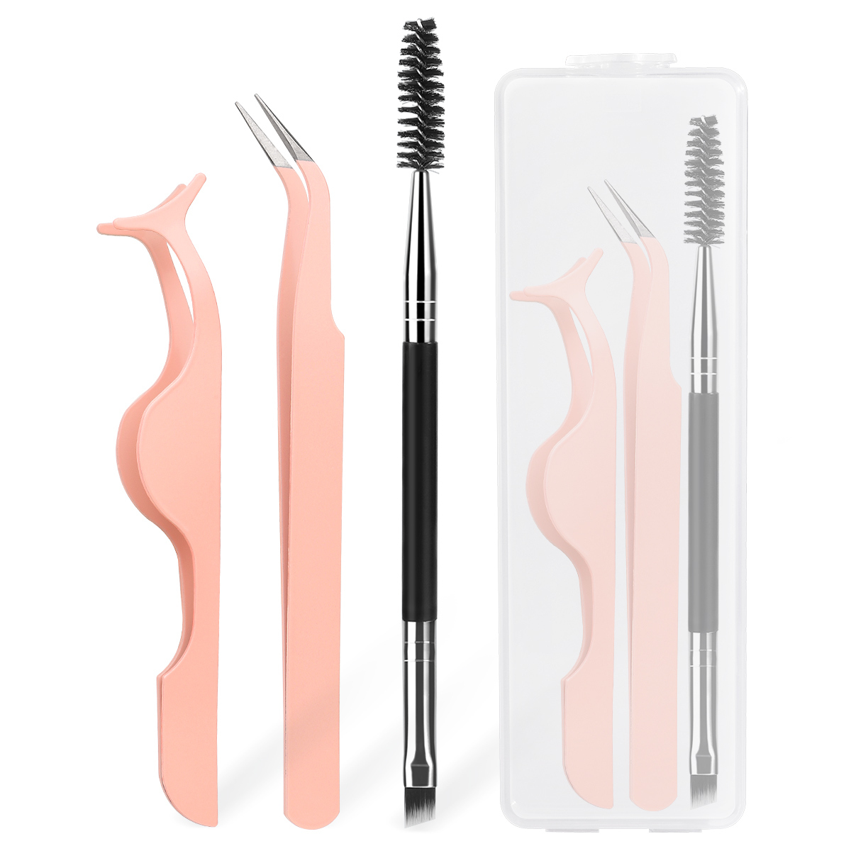 Three tweezer tools with box - pink
