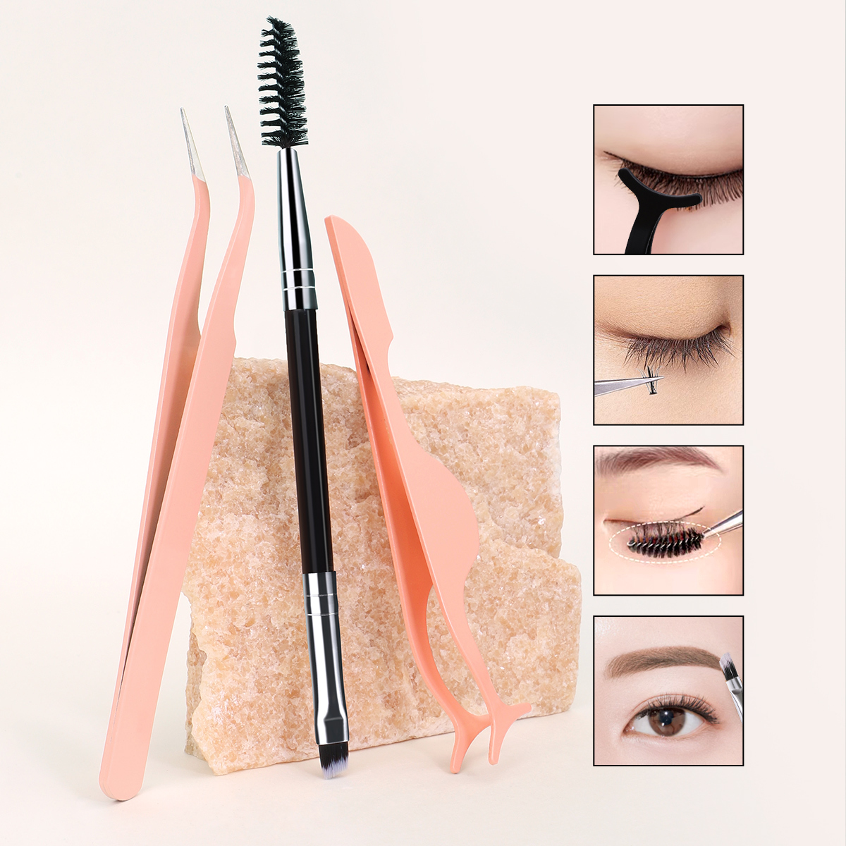 Three tweezer tools with box - pink