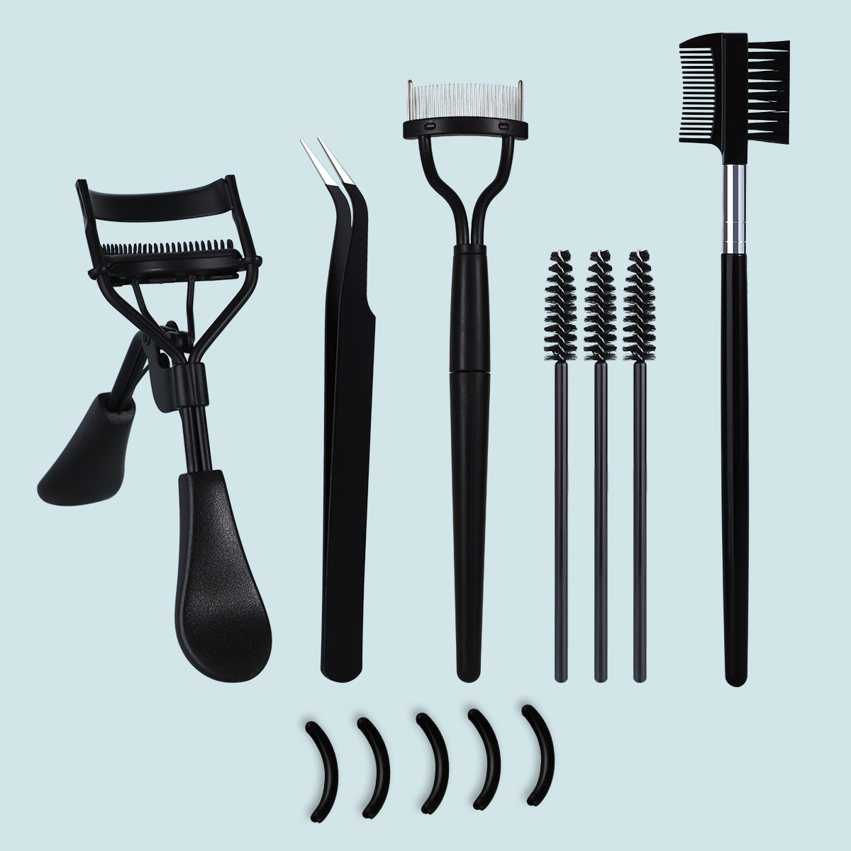 睫毛工具8件套-黑色带梳柄