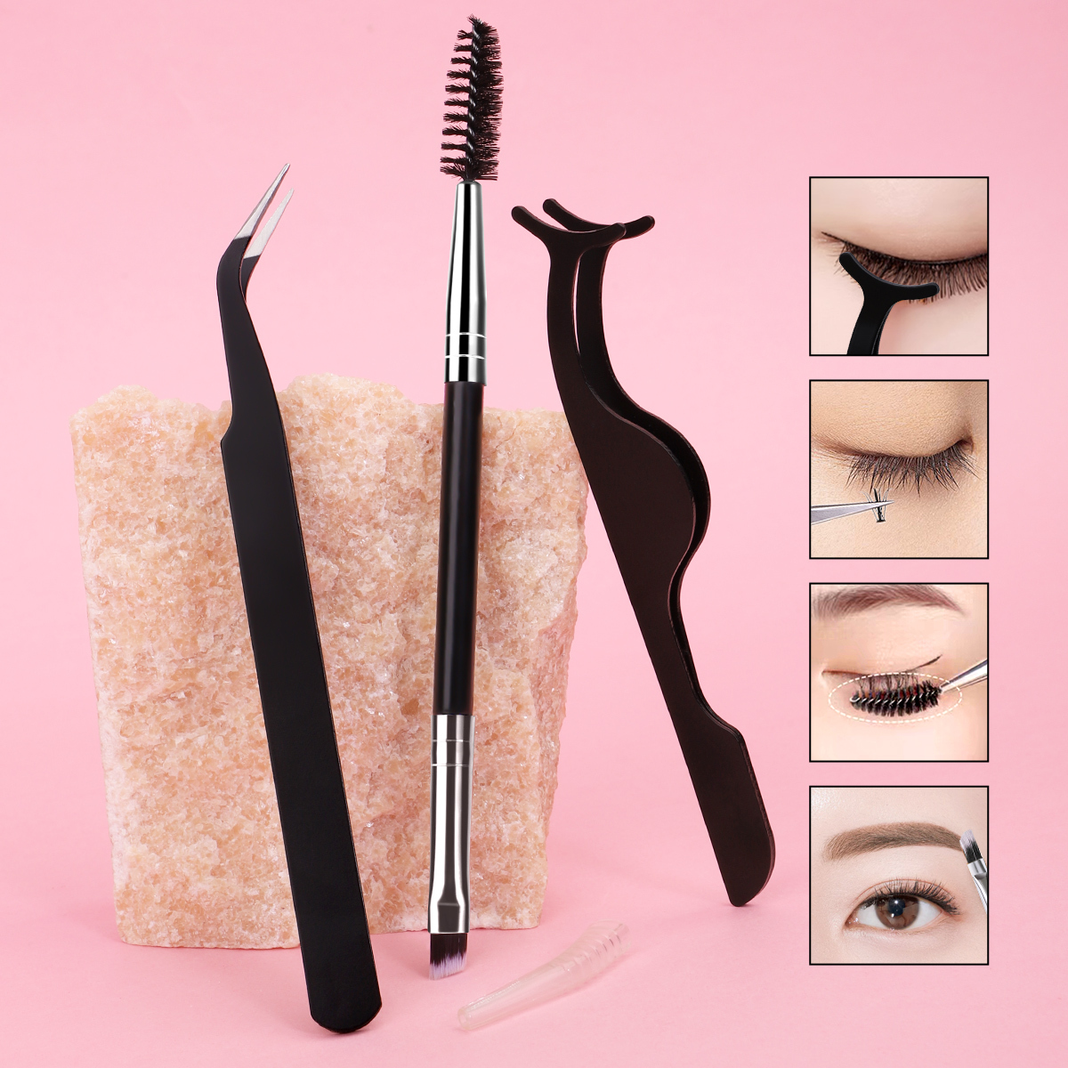 Three tweezer tools with box - black