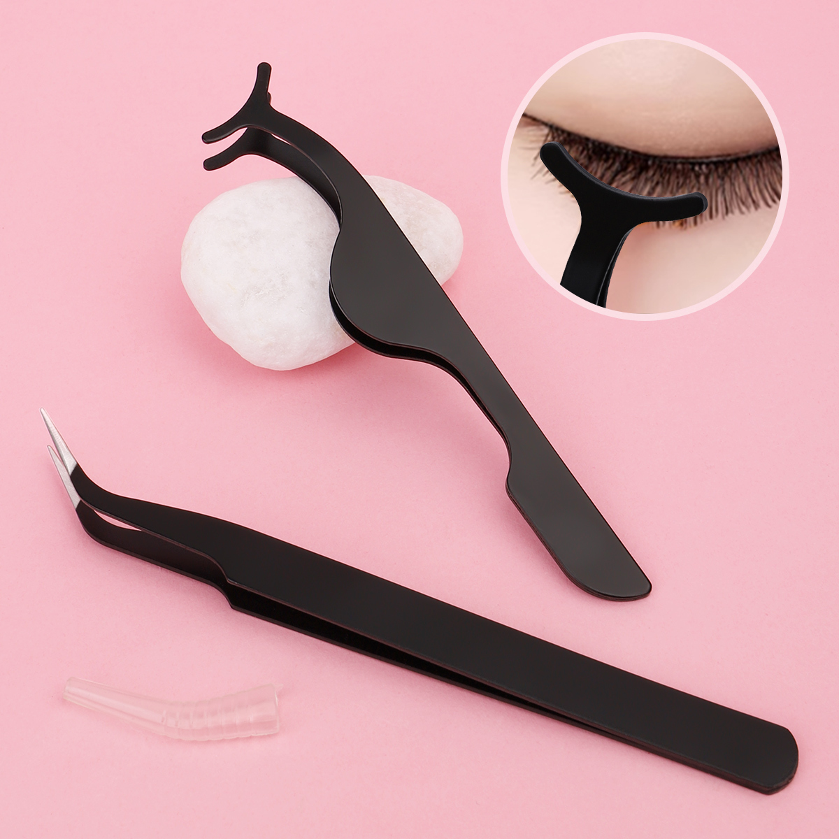 Three tweezer tools with box - black