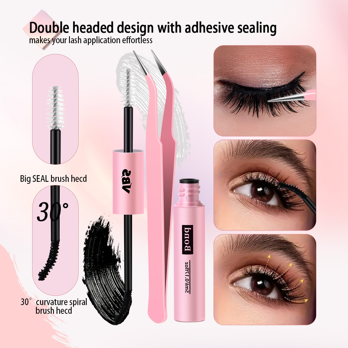 Double headed adhesive for false eyelash + tweezer