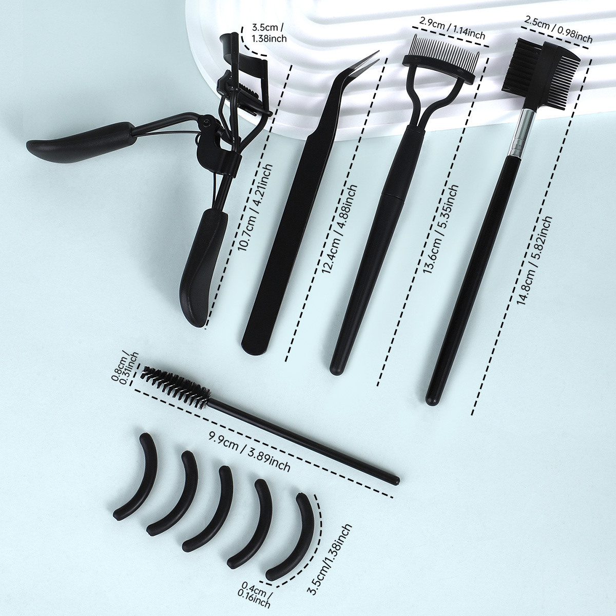 睫毛工具8件套-黑色带梳柄