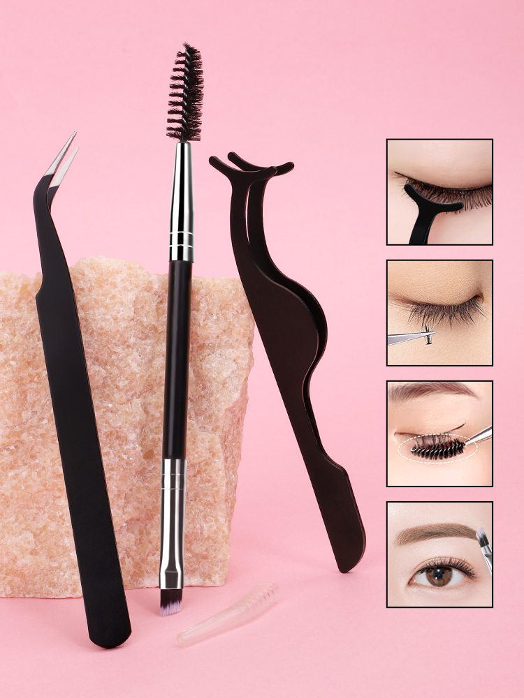 Three tweezer tools with box - black