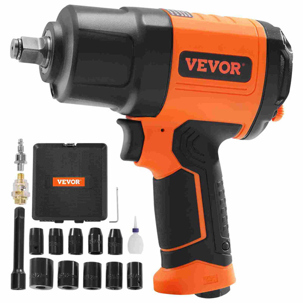 VEVOR Air Impact Wrench 1/2" Square Drive 1400ft-lb Nut-busting Torque 90-120PSI for Heavy-Duty Repairs 