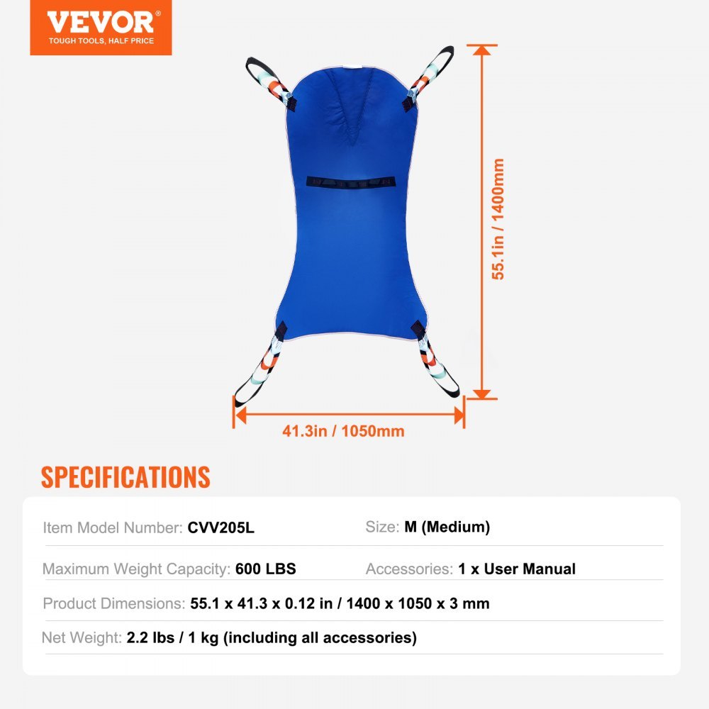 VEVOR Universal Full Body Patient Lift Sling M-Size