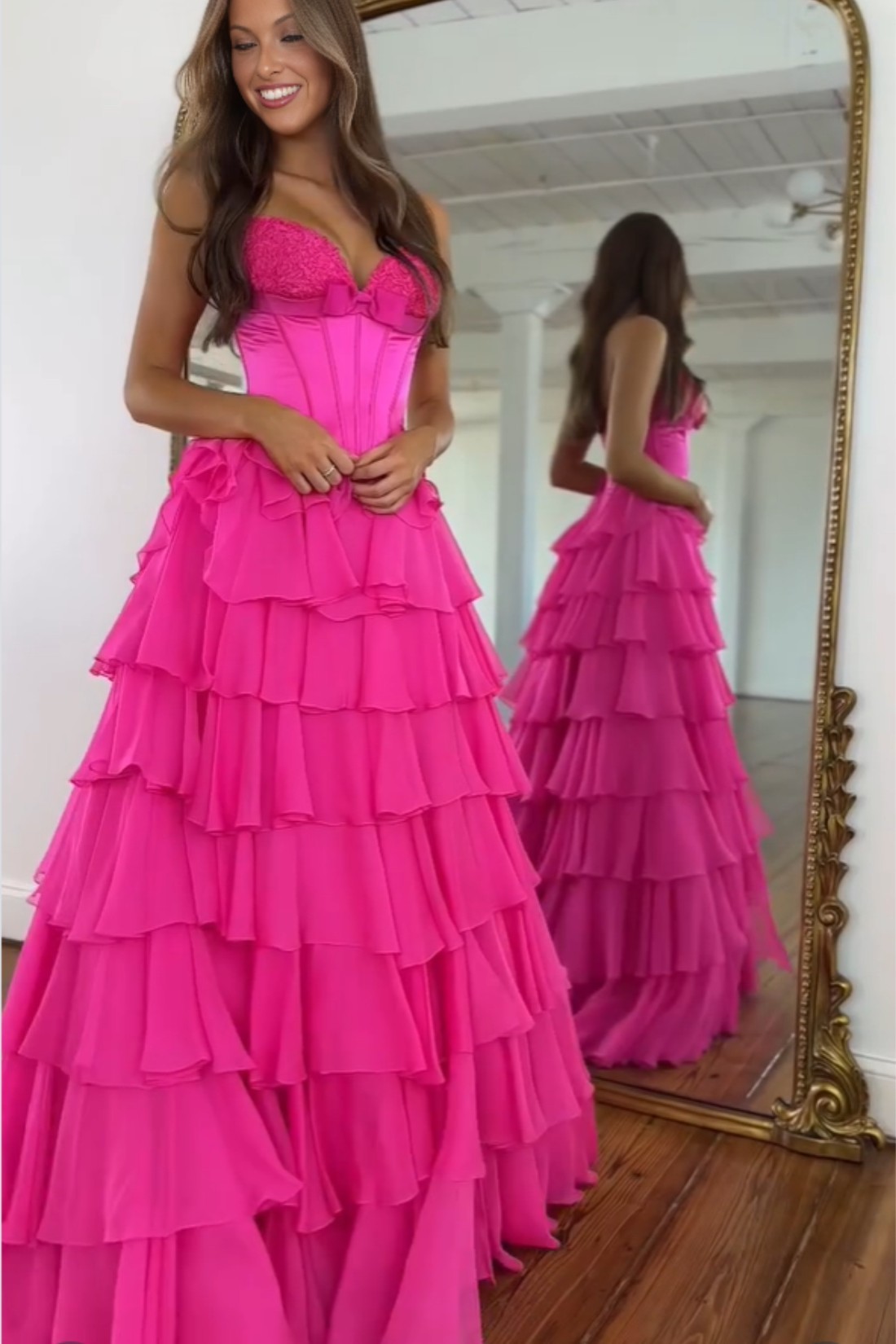 Tiered A-line Strapless Sweetheart Long Prom Dress