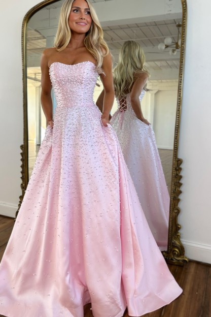 A-line Strapless Sweetheart Long Prom Dress With Beads