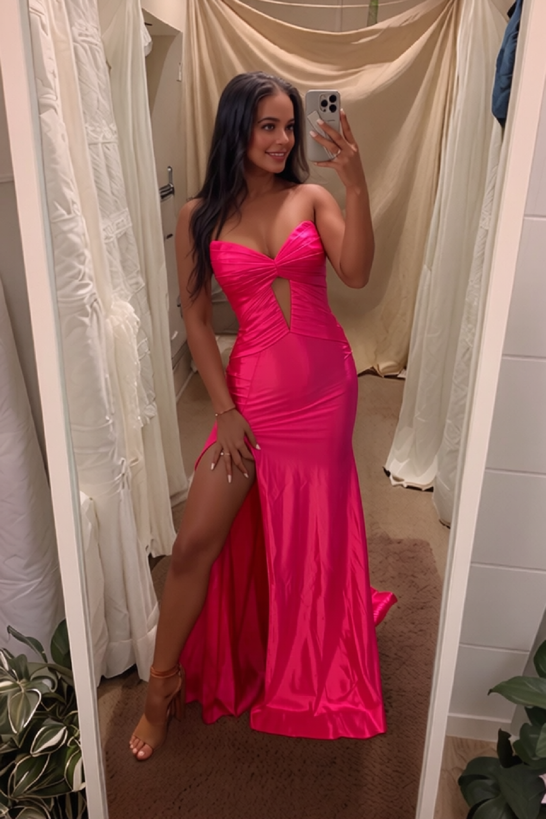 Mermaid Sexy Hot Pink Sweetheart Keyhole Long Prom Dress