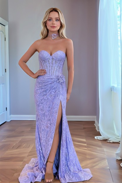 Mermaid Strapless Sweetheart Prom Dress With High Slit